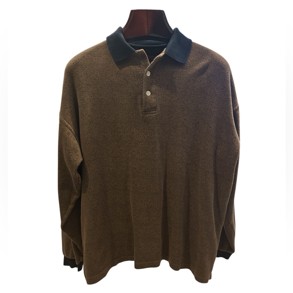 Men's Horizon Golf Wear Brown Long-Sleeve Polo Shirt with Black Collar